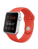 Apple Watch Sport, корпус 42 мм из серебристого алюминия, оранжевый спортивный ремешок